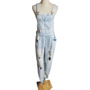 Forever 21 Womens Denim Overalls Distressed Light Wash Size 27